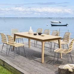 Ensemble table de jardin rectangulaire TIWI Acacia + 8 chaises LAMBADA
