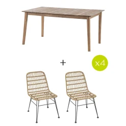 Ensemble table de jardin rectangulaire TIWI Acacia + 8 chaises LAMBADA