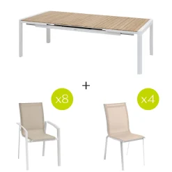Ensemble table de jardin rectangulaire PARADIZE + 8 fauteuils et 4 chaises AXANT Blanc