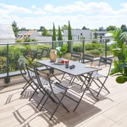 Ensemble table de jardin rectangle + 6 chaises empilables GREENSBORO Graphite