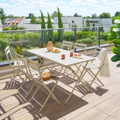 Ensemble table de jardin rectangle + 6 chaises empilables GREENSBORO Argile