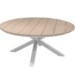 Ensemble table de jardin ronde + 8 fauteuils ORIENGO Acacia & Blanc