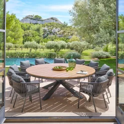 Ensemble table de jardin ronde ORACLION + 10 fauteuils ORIENGO Graphite