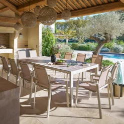 Ensemble table de jardin ÉVASION + 12 fauteuils AXANT Lin & Argile