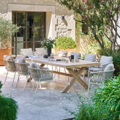Ensemble table de jardin XENIA + 10 fauteuils ORIENGO Eucalyptus