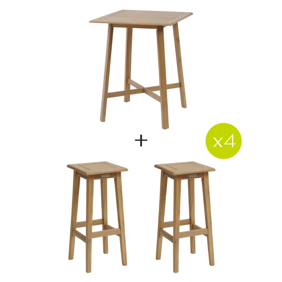 Ensemble table haute de jardin + 4 tabourets TIWI Acacia