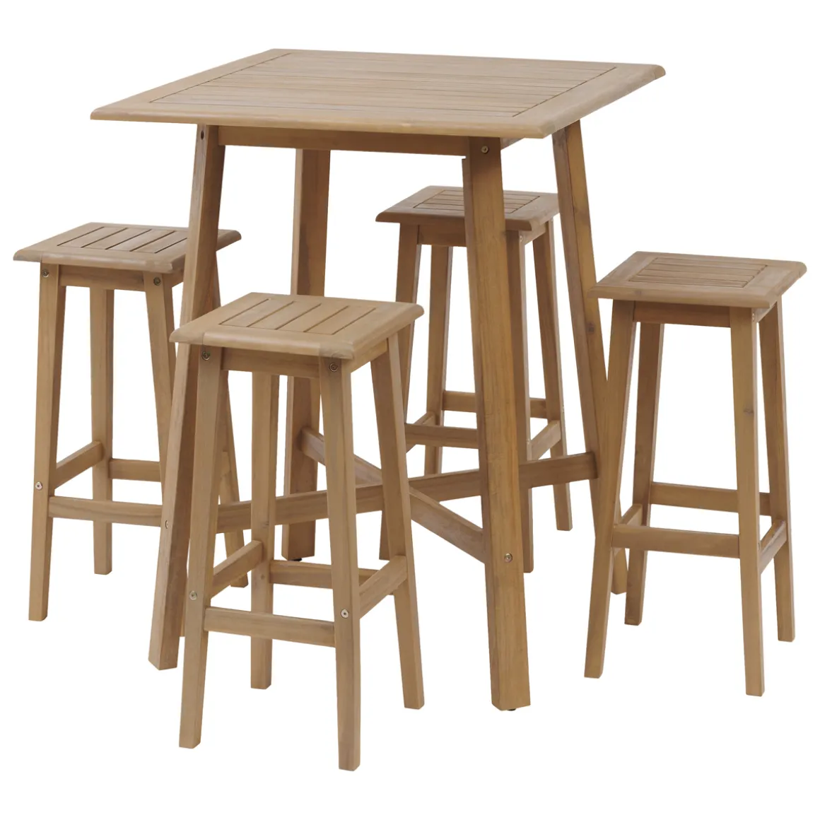 Ensemble table haute de jardin + 4 tabourets TIWI Acacia