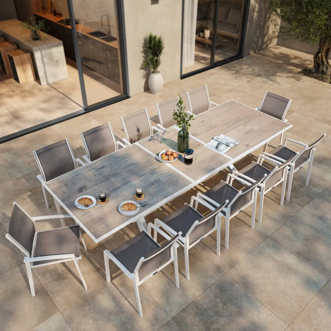 Fauteuil de jardin empilable AXIOME Noisette & Blanc