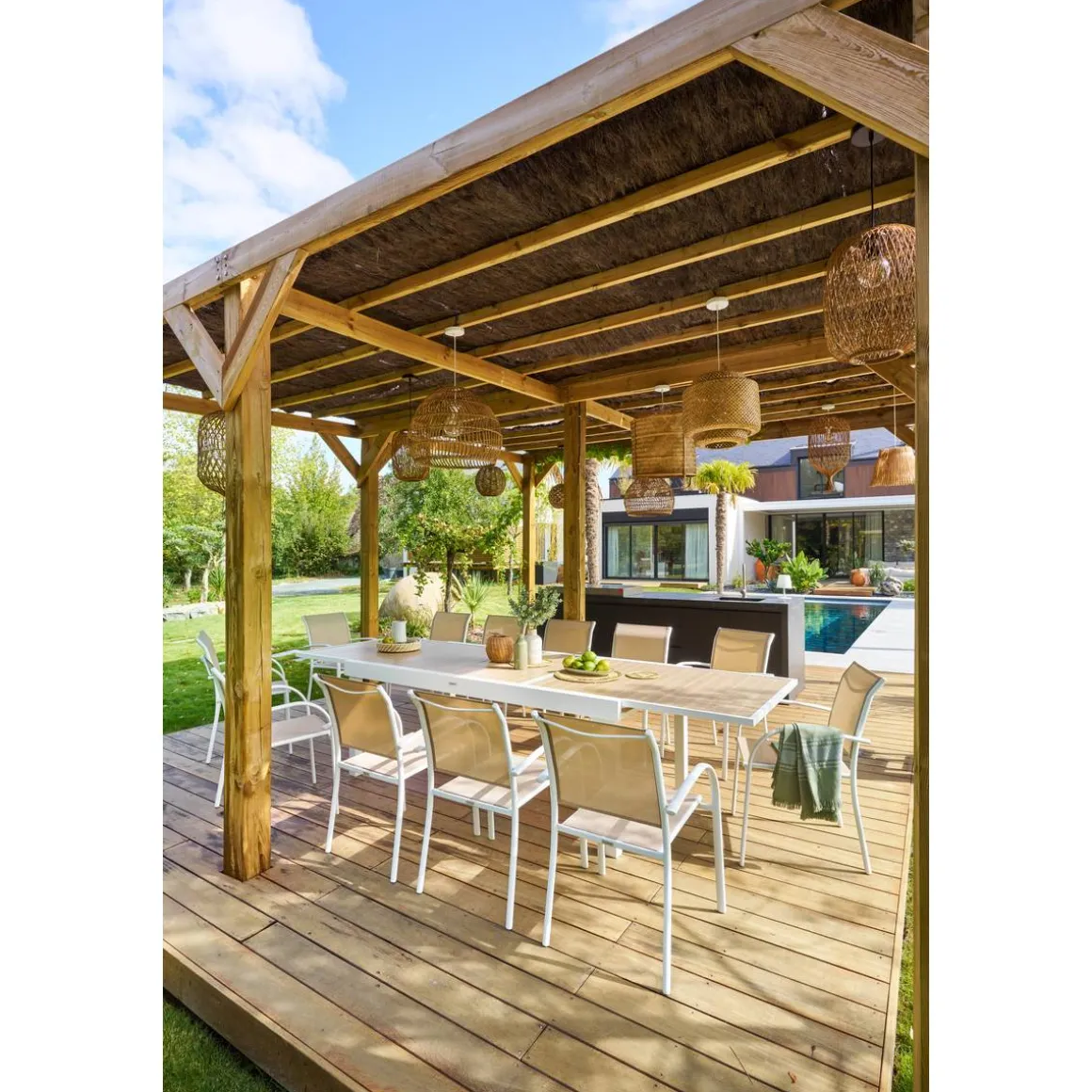 Fauteuil de jardin empilable PIAZZA Lin & Blanc