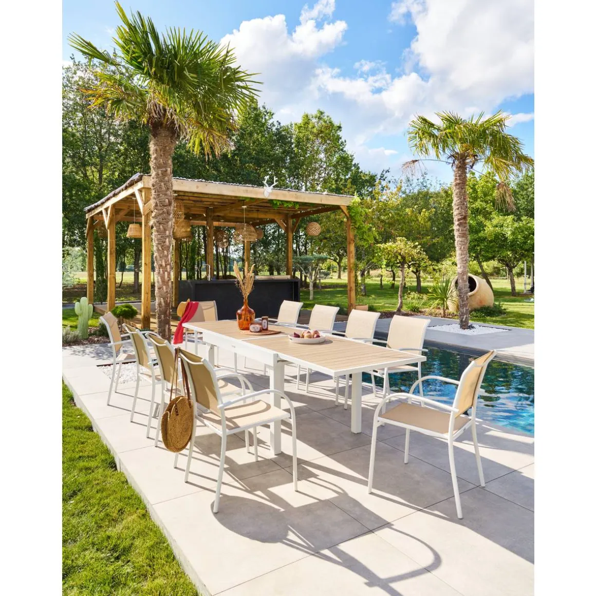Fauteuil de jardin empilable PIAZZA Lin & Blanc