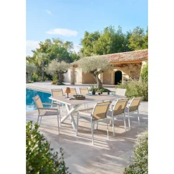 Fauteuil de jardin empilable ESSENTIA Lin, Blanc & Acacia