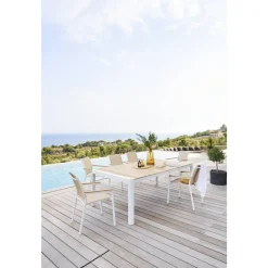 Fauteuil de jardin empilable ESSENTIA Lin, Blanc & Acacia