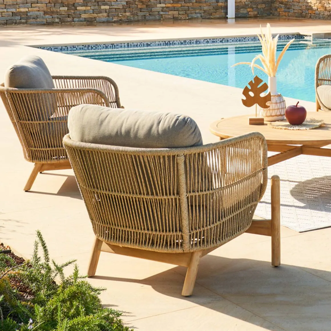 Fauteuil de salon de jardin DEONA Taupe & Acacia