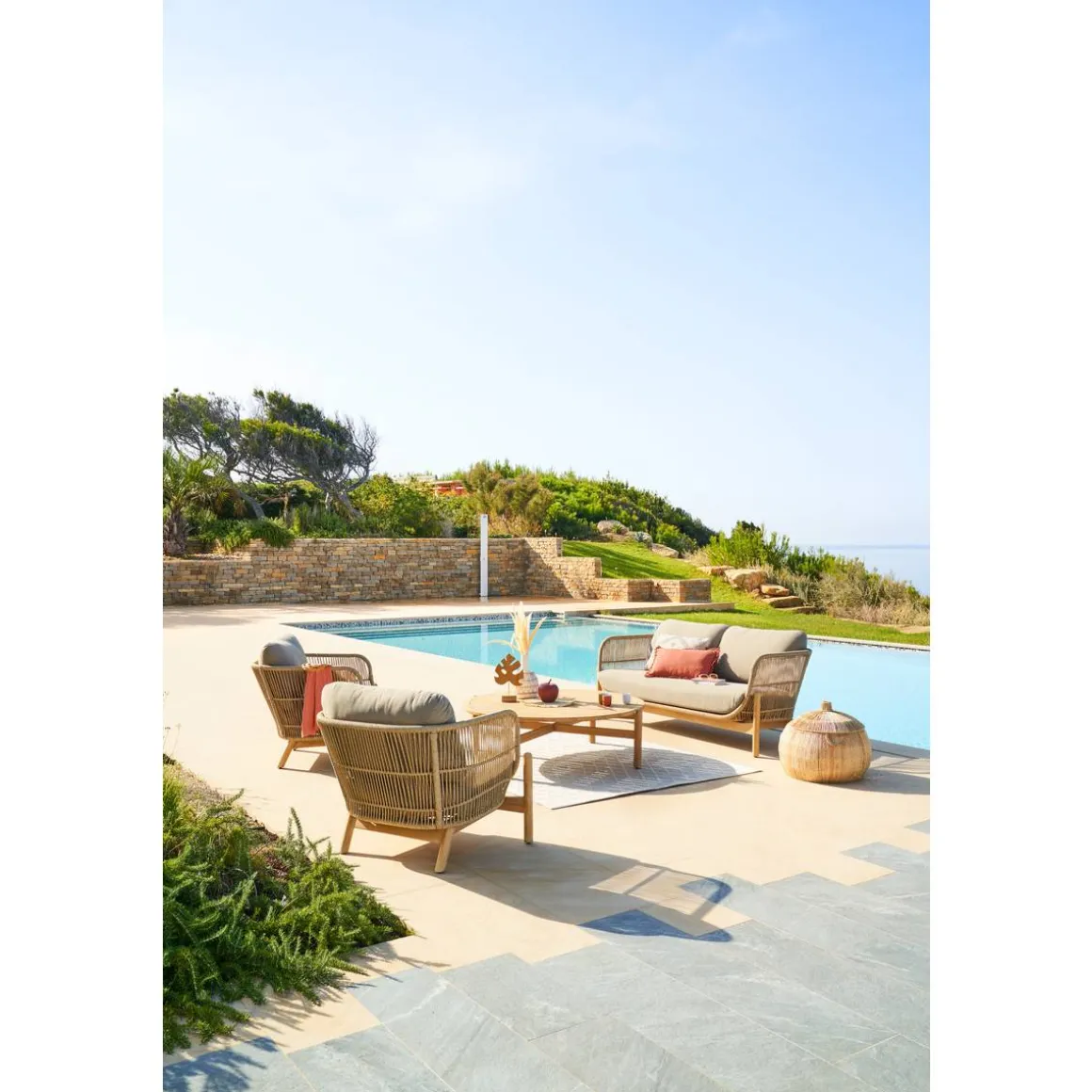Fauteuil de salon de jardin DEONA Taupe & Acacia