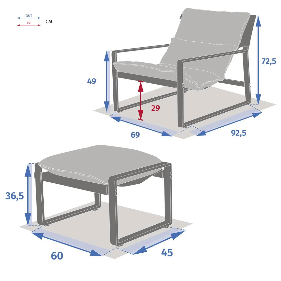 Fauteuil relax de jardin LAMBINIO Graphite & Gris foncé