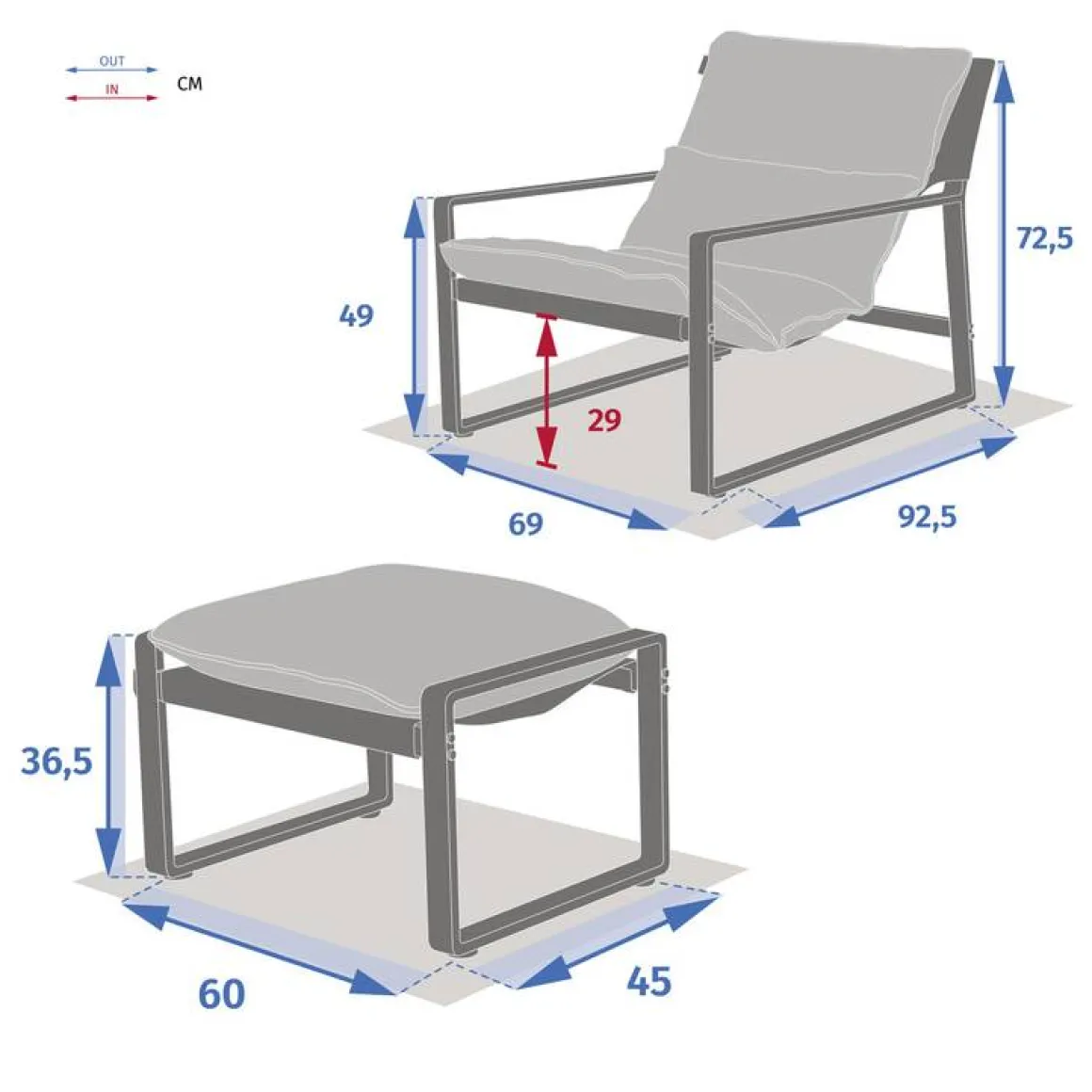 Fauteuil relax de jardin LAMBINIO Graphite & Gris foncé