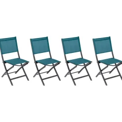 Lot de 4 chaises de jardin pliantes ESSENTIA Bleu canard & Graphite