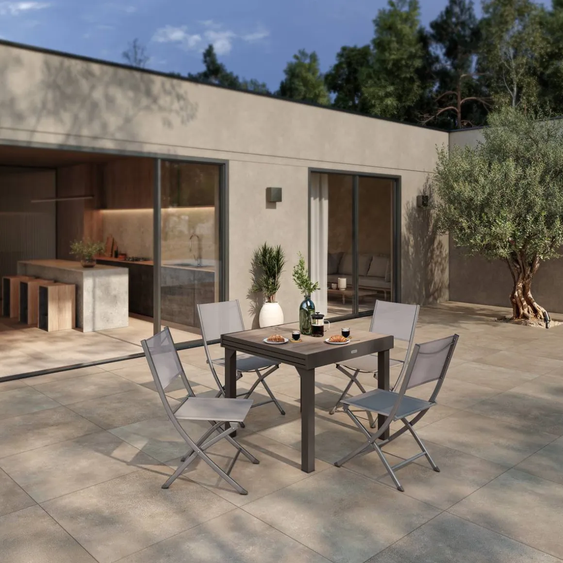 Lot de 4 chaises de jardin pliantes MODULA Noisette & Tonka