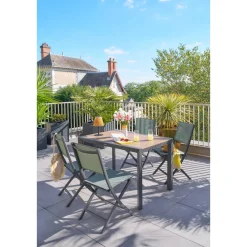 Lot de 4 chaises de jardin pliantes ESSENTIA Vert olive & Graphite