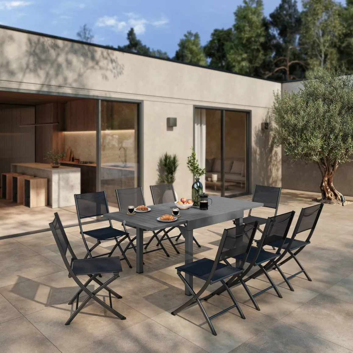 Lot de 4 chaises de jardin pliantes MODULA Anthracite & Graphite