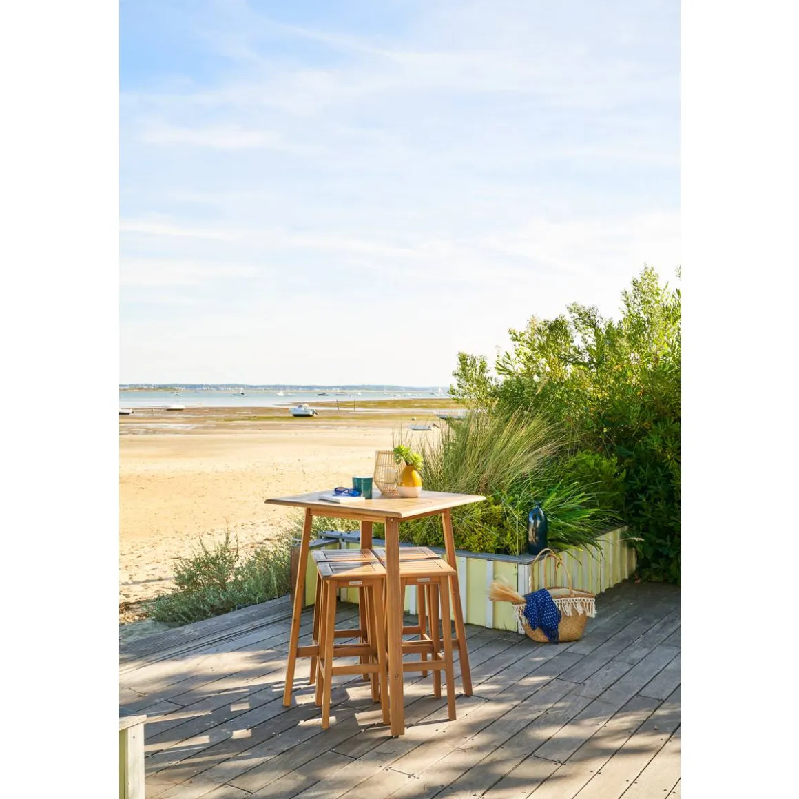 Lot de 2 tabourets hauts de jardin TIWI Acacia