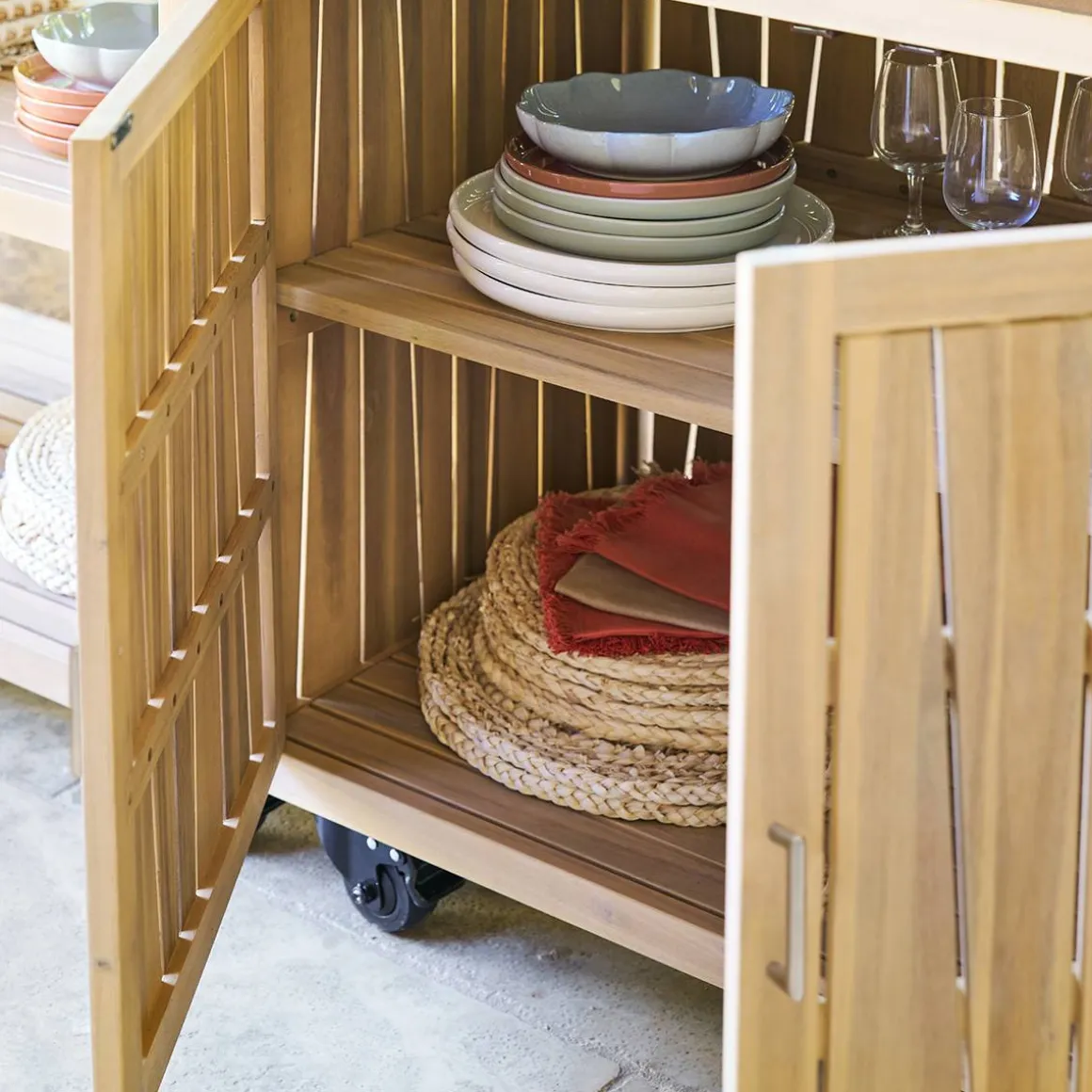 Module 2 portes à roulettes pour cuisine d'été LODGIA Beige