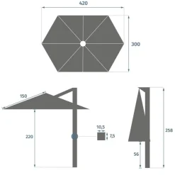 Parasol déporté hexagonal TIKEO Platine & Honey