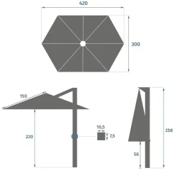Parasol déporté hexagonal TIKEO Platine & Honey