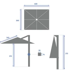 Parasol déporté rectangulaire MELHIA Anthracite avec LED