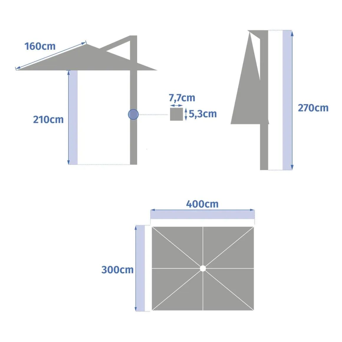 Parasol déporté rectangulaire ÉQUADOR Taupe