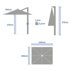 Parasol déporté rectangulaire ÉQUADOR Ardoise