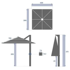 Parasol déporté rectangulaire inclinable MELHIA Anthracite
