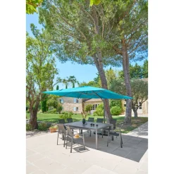 Parasol déporté rectangulaire inclinable MELHIA Bleu canard / Graphite