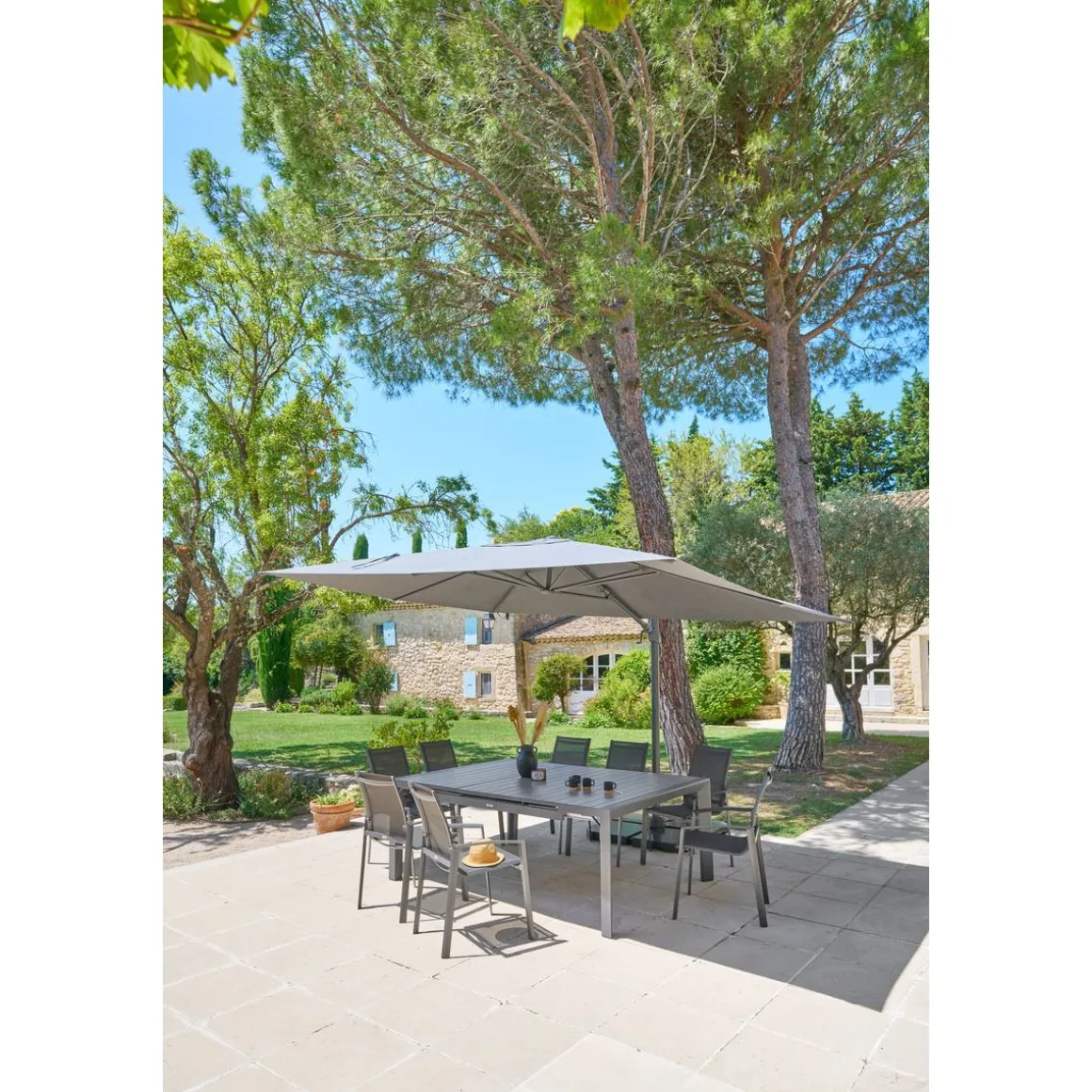 Parasol déporté rectangulaire inclinable MELHIA Anthracite / Graphite