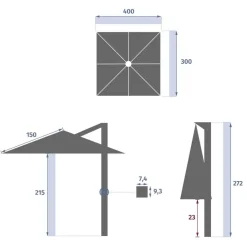 Parasol déporté rectangulaire inclinable MELHIA Vert laurier