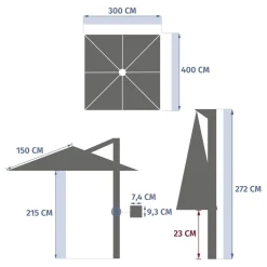 Parasol déporté rectangulaire inclinable MELHIA Anthracite
