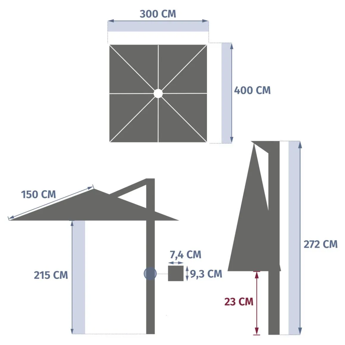 Parasol déporté rectangulaire inclinable MELHIA Anthracite