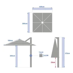 Parasol déporté rectangulaire inclinable MELHIA Vert laurier