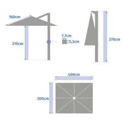 Parasol déporté rectangulaire ÉQUADOR Pétrole