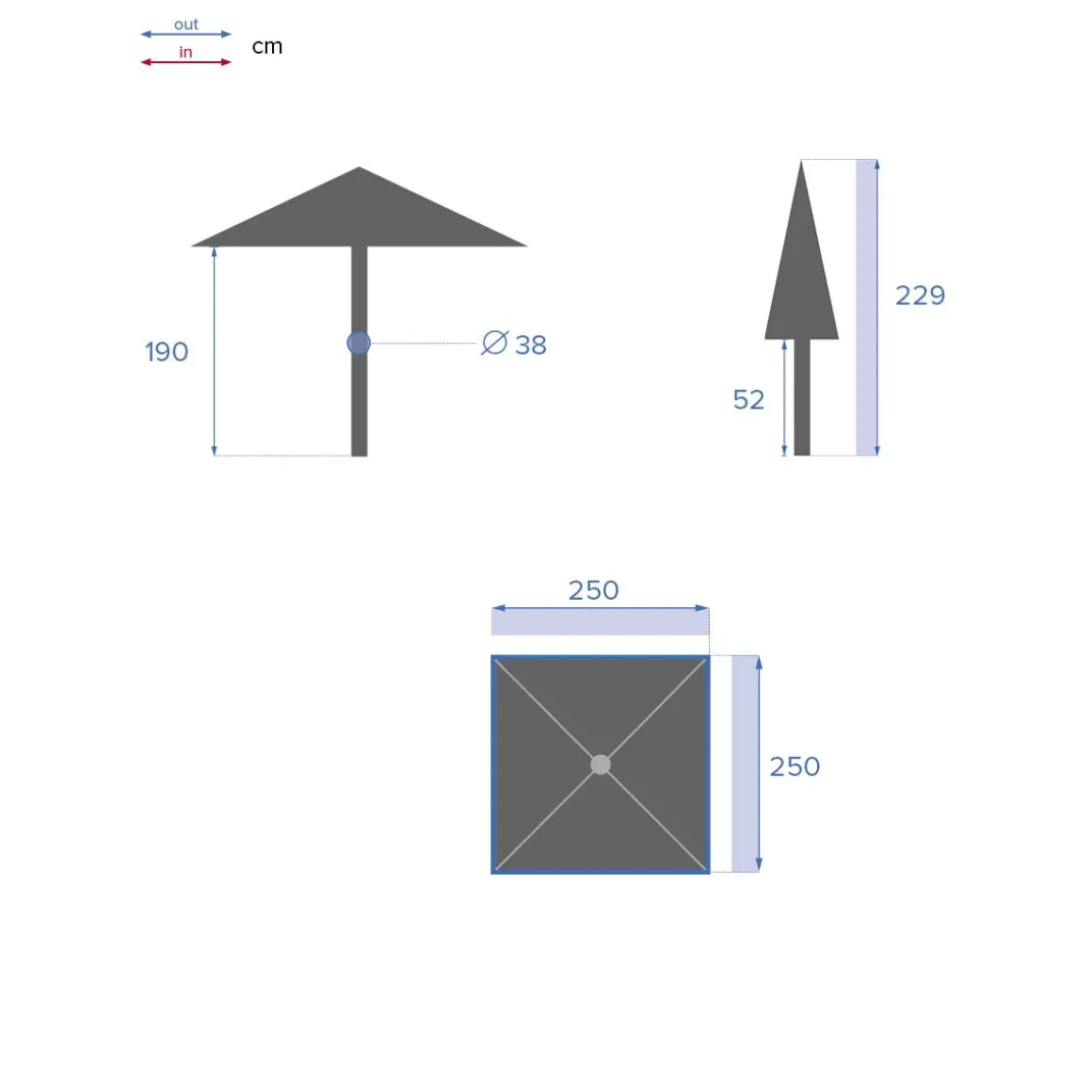 Parasol droit carré inclinable SOYA Ardoise