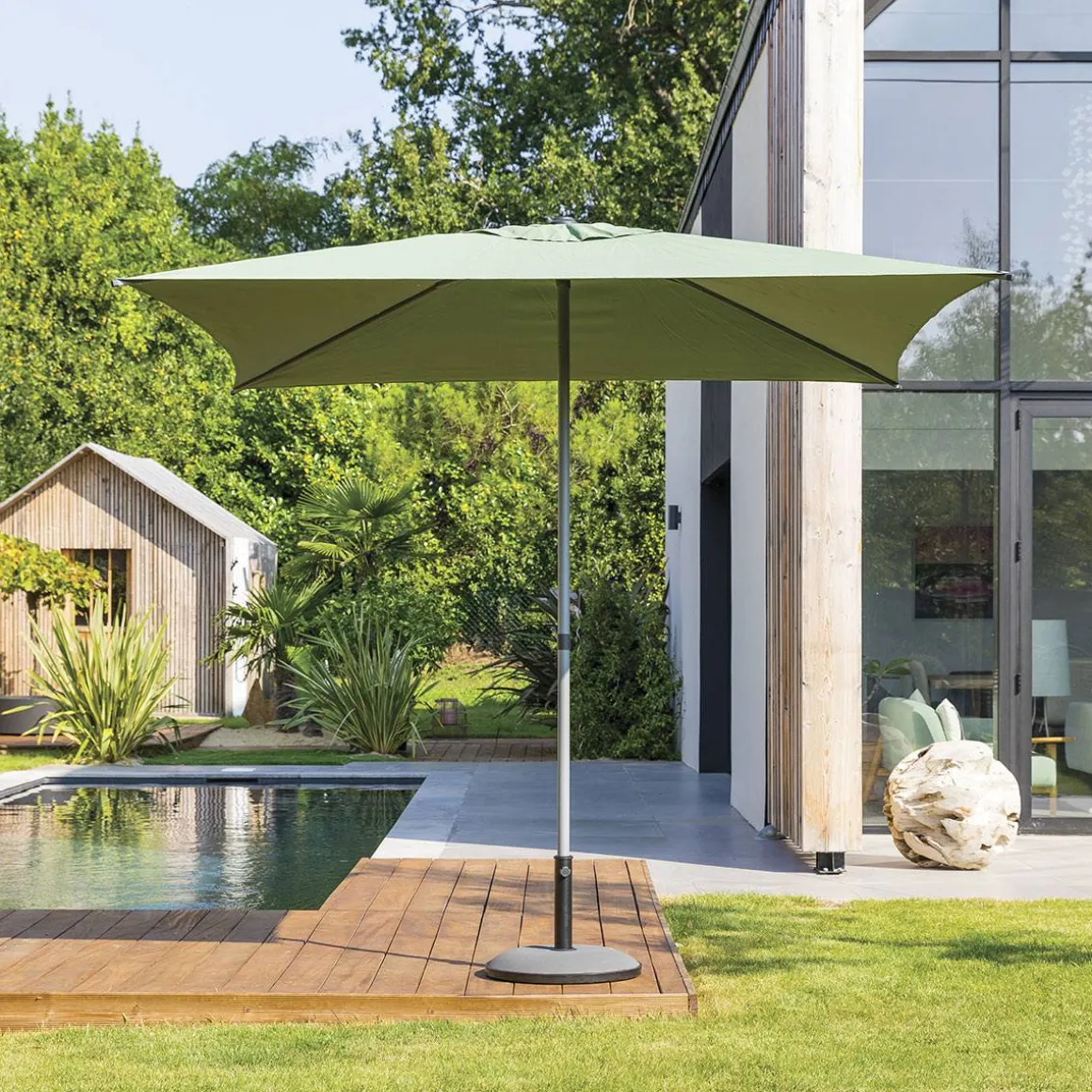 Parasol droit carré inclinable SOYA Vert olive