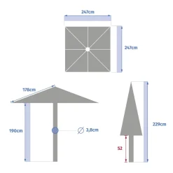 Parasol droit carré inclinable SOYA Acajou