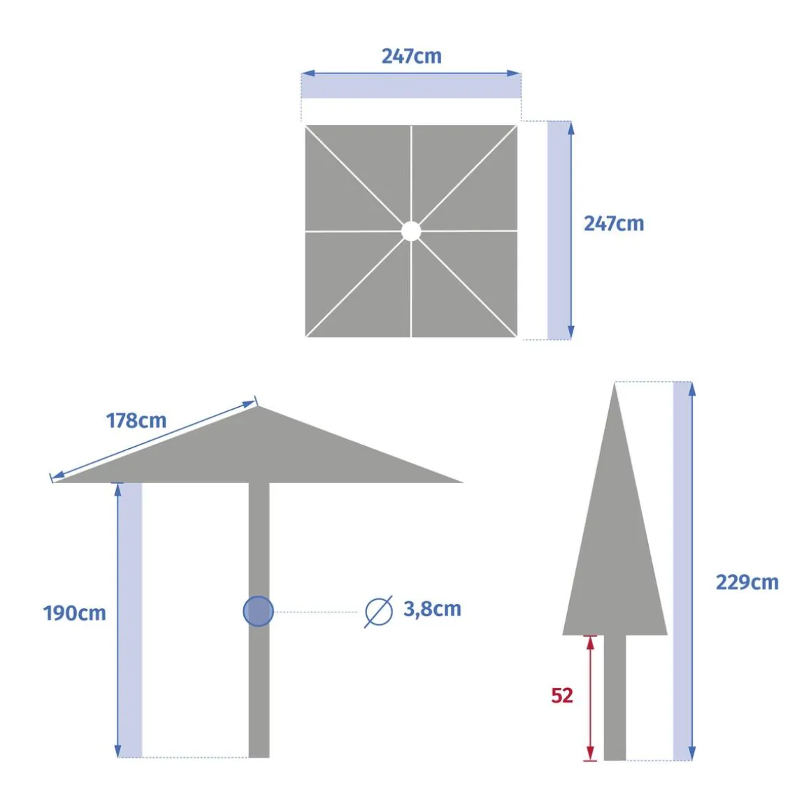 Parasol droit carré inclinable SOYA Acajou
