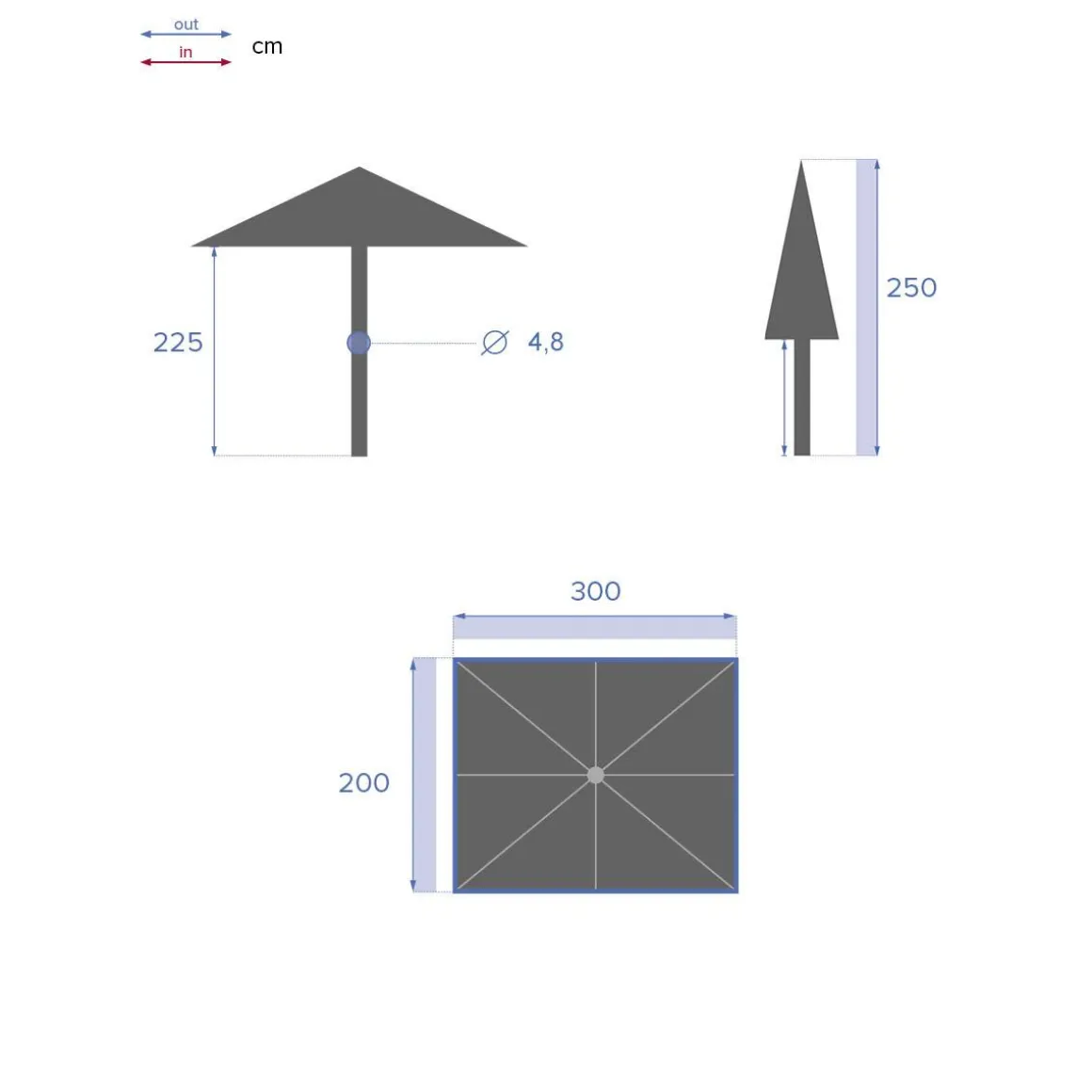 Parasol droit rectangulaire inclinable LOOMPA Ardoise