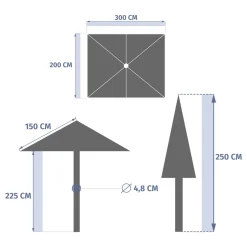 Parasol droit rectangulaire LOOMPA Vert olive / Graphite