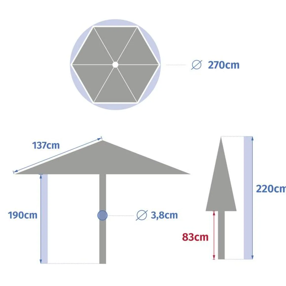 Parasol droit rond inclinable SOYA Acajou