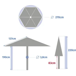 Parasol droit rond inclinable SOYA Argile / Blé