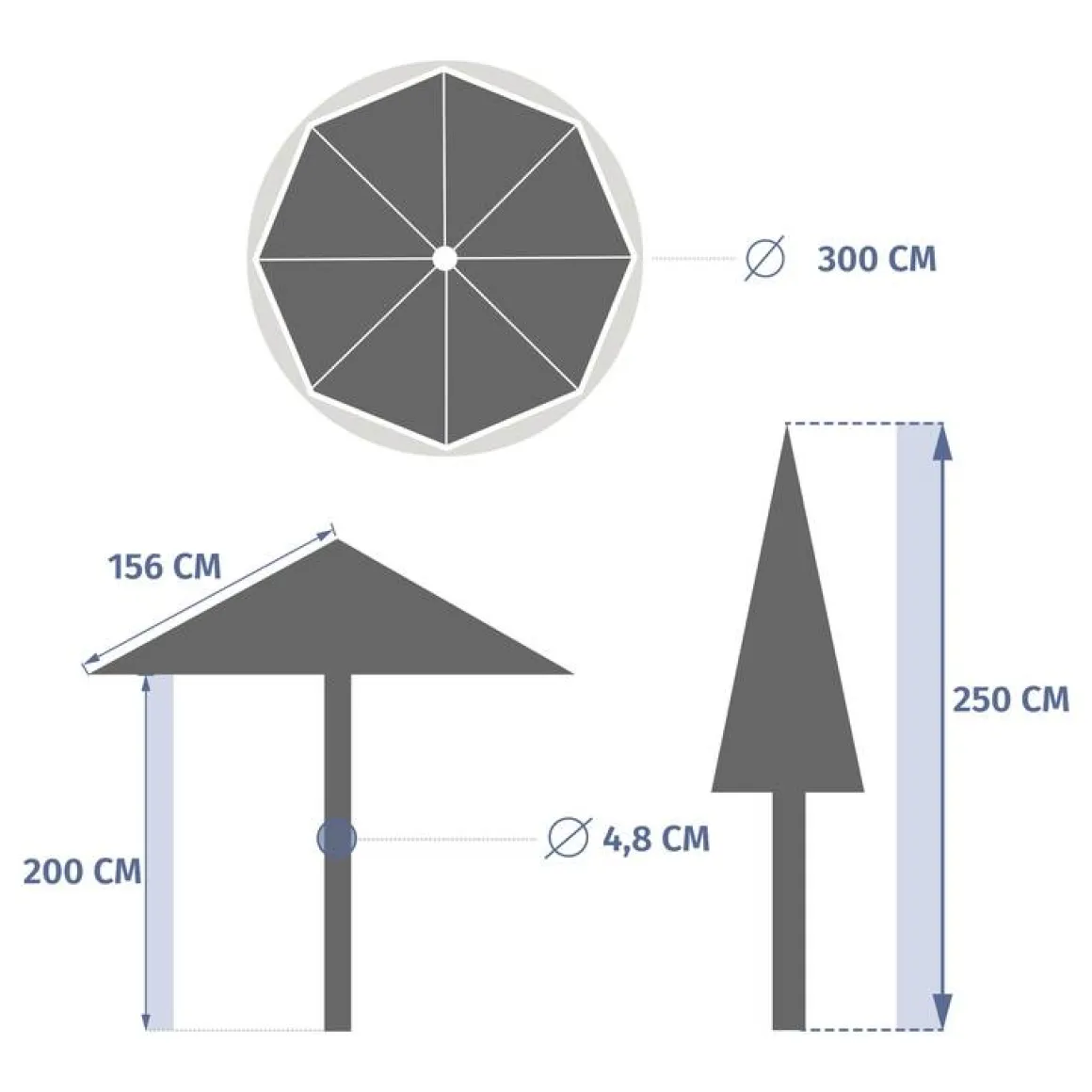Parasol droit rond inclinable LOOMPA Acajou