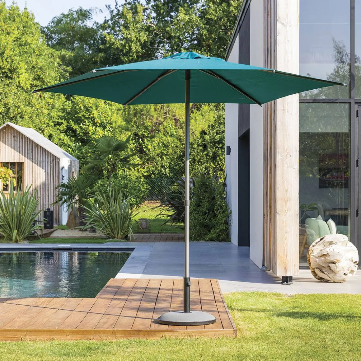 Parasol droit rond inclinable SOYA Bleu canard