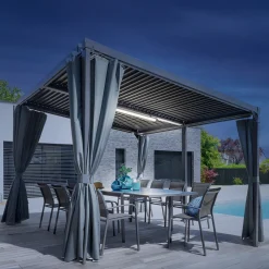 Pergola AVILA Graphite + 1 kit de rideaux